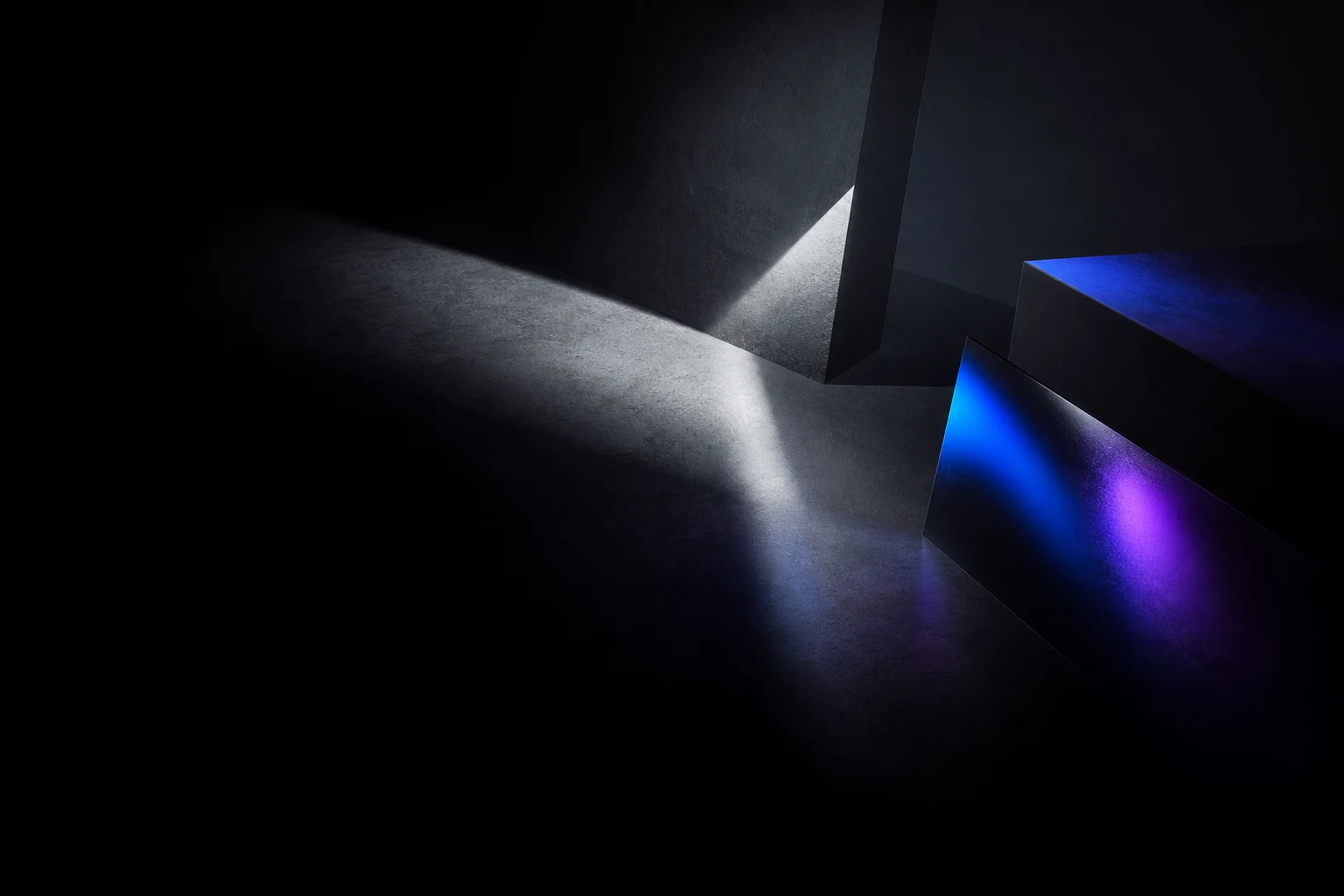 Directional light, soft shadows and blue reflections on architectural surfaces